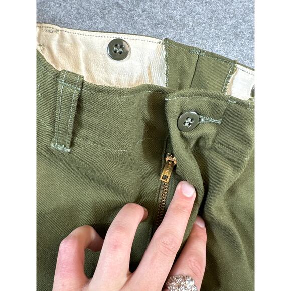 VINTAGE US Army Field Pants Mens Medium Green Straight Wool Military Trousers - Picture 4 of 7